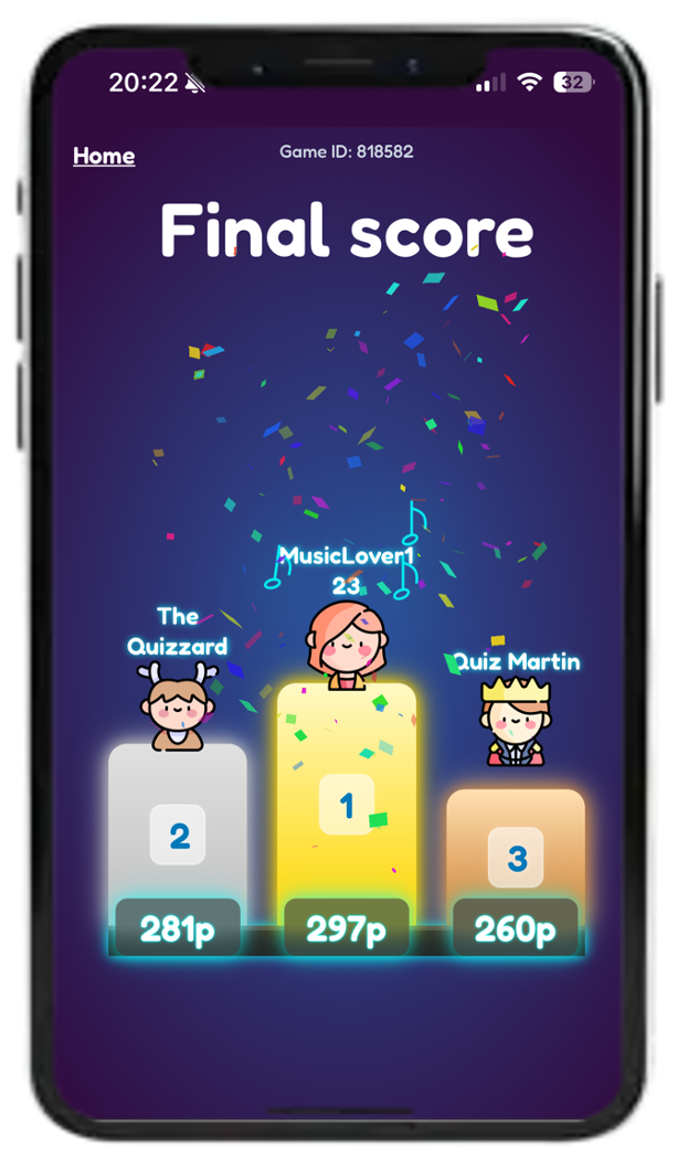 Live leaderboard in a Quiztopher music quiz